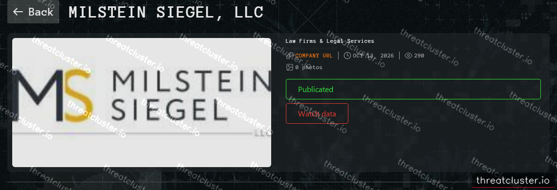 Leak-site post naming Milstein Siegel, LLC, captured by ThreatCluster