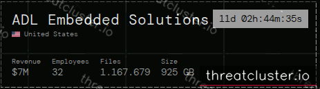 Leak-site post naming ADL Embedded Solutions, captured by ThreatCluster