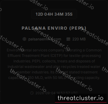 Leak-site post naming Palsana Enviro (PEPL), captured by ThreatCluster