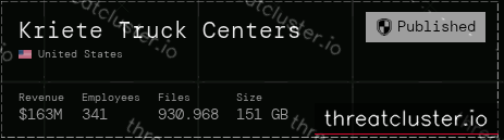 Leak-site post naming Kriete Truck Centers, captured by ThreatCluster