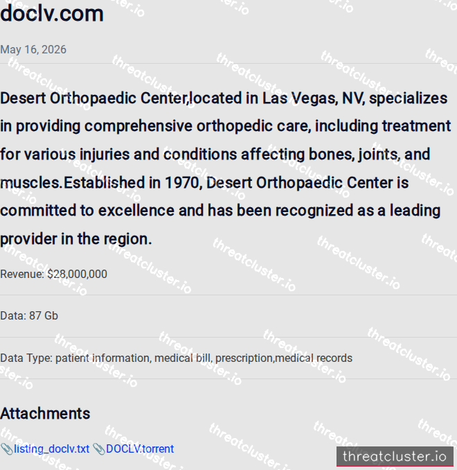 Leak-site post naming doclv.com, captured by ThreatCluster