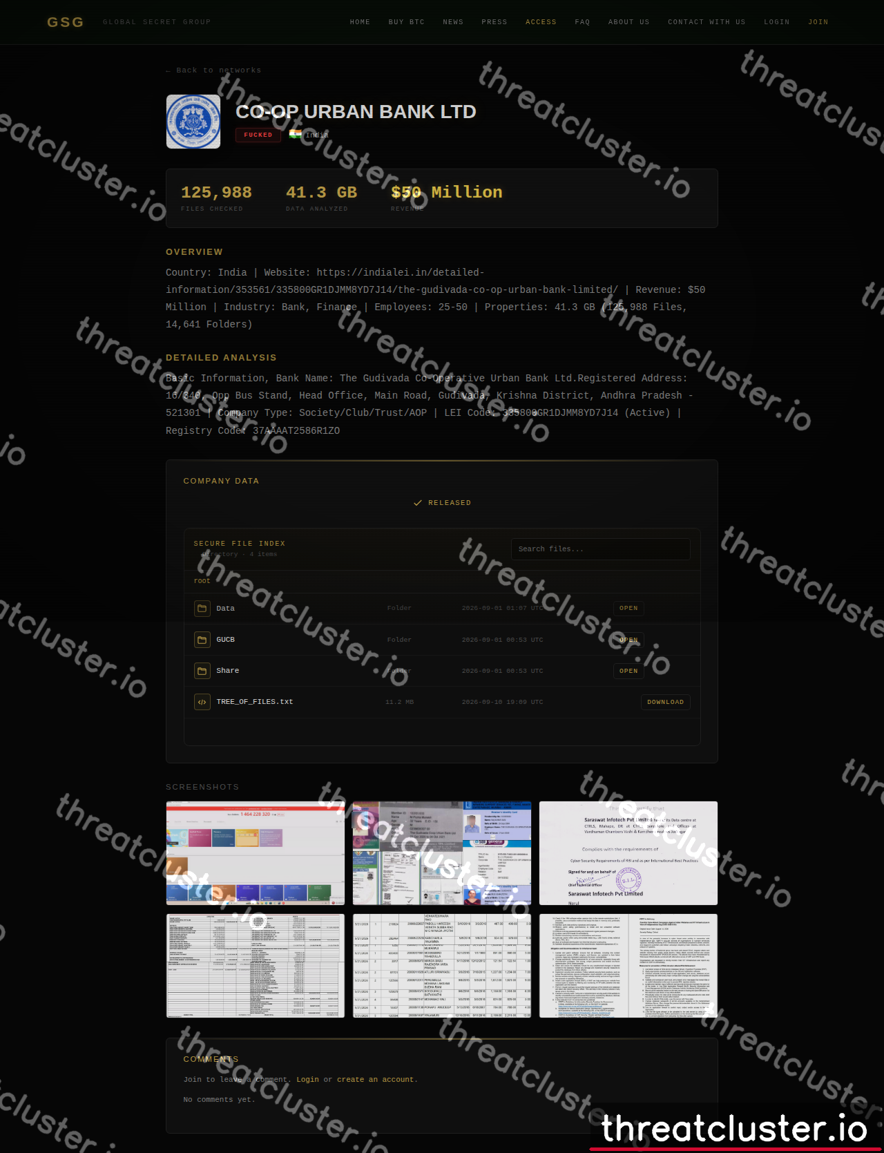 Leak-site post naming CO-OP URBAN BANK LTD, captured by ThreatCluster