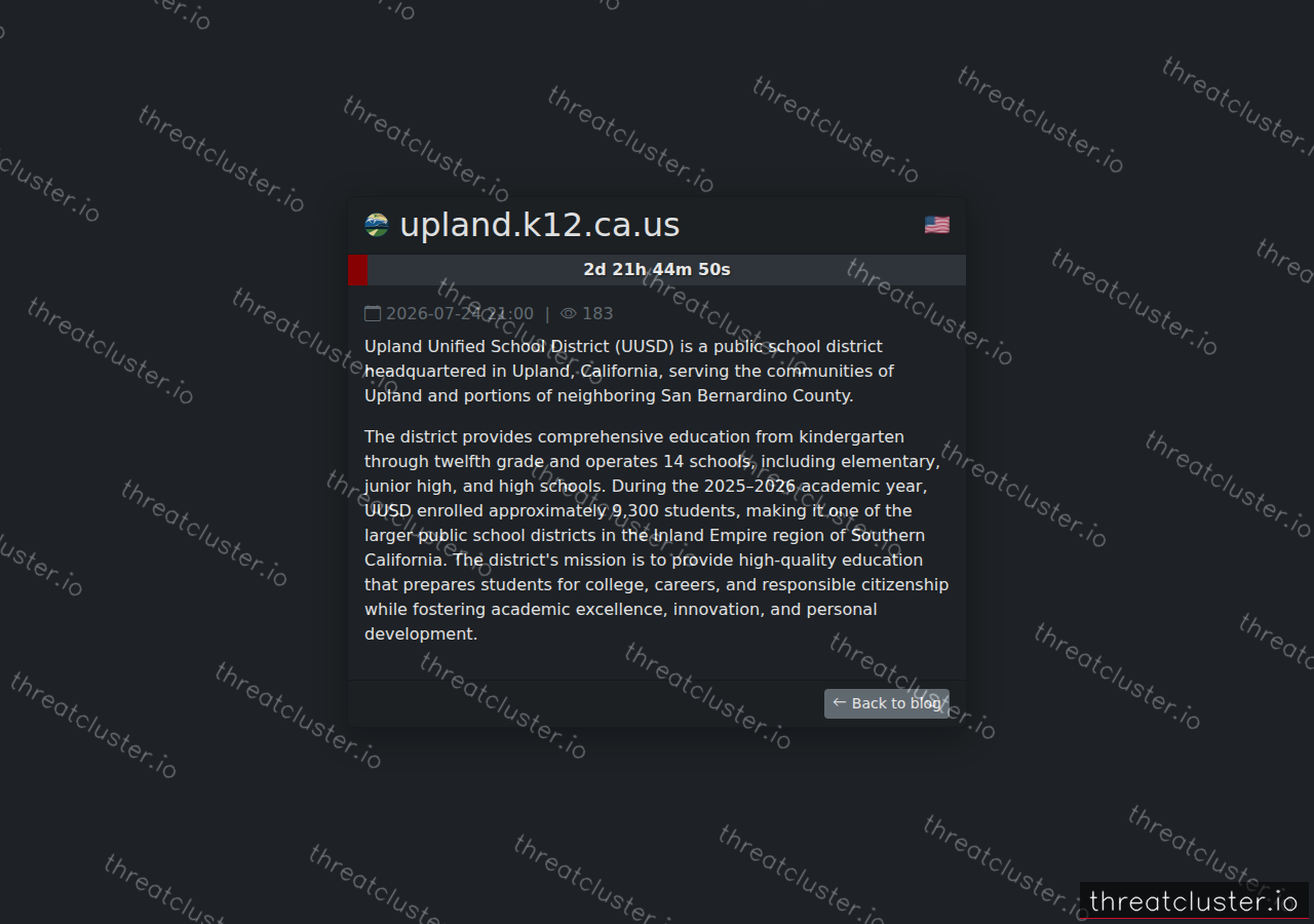 Leak-site post naming upland.k12.ca.us, captured by ThreatCluster