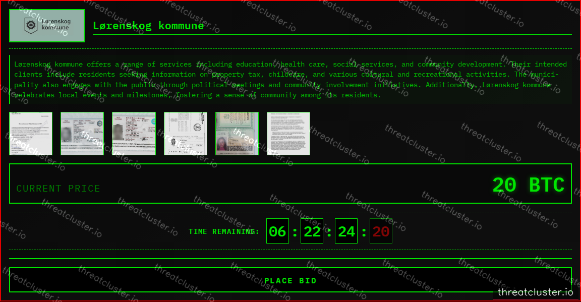 Leak-site post naming Lørenskog kommune, captured by ThreatCluster