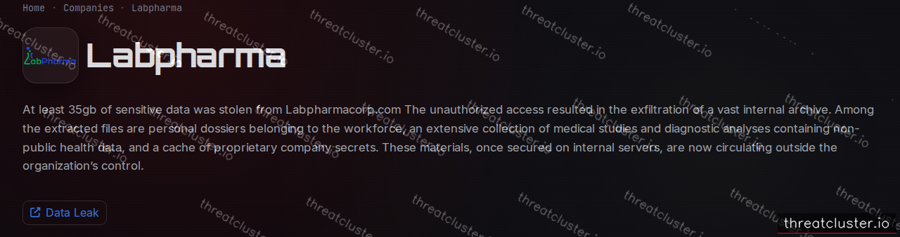 Leak-site post naming Labpharma, captured by ThreatCluster