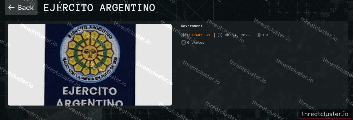 Leak-site post naming Ejército Argentino, captured by ThreatCluster