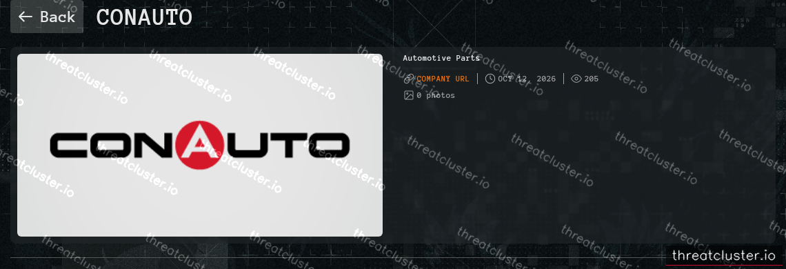 Leak-site post naming ConAuto, captured by ThreatCluster