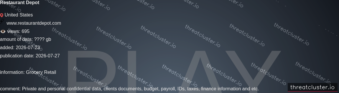 Leak-site post naming Restaurant Depot, captured by ThreatCluster