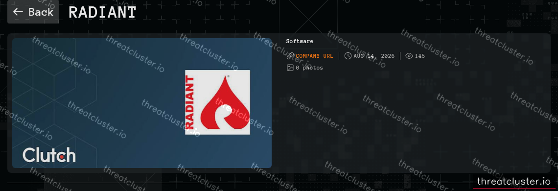 Leak-site post naming Radiant, captured by ThreatCluster