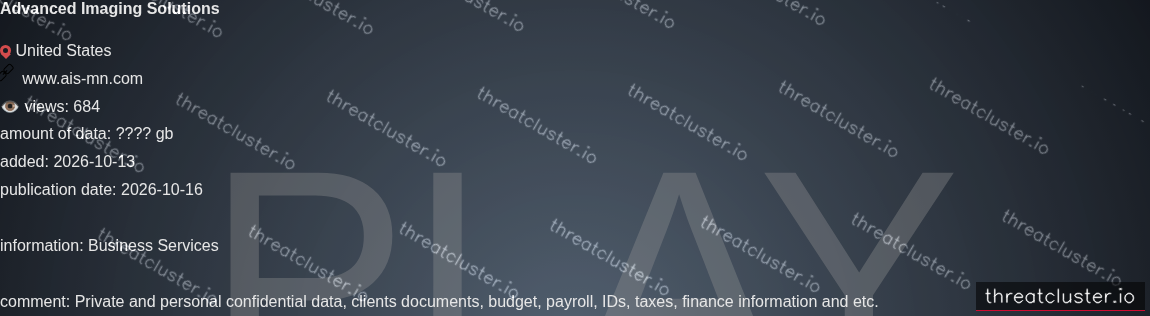 Leak-site post naming Advanced Imaging Solutions, captured by ThreatCluster