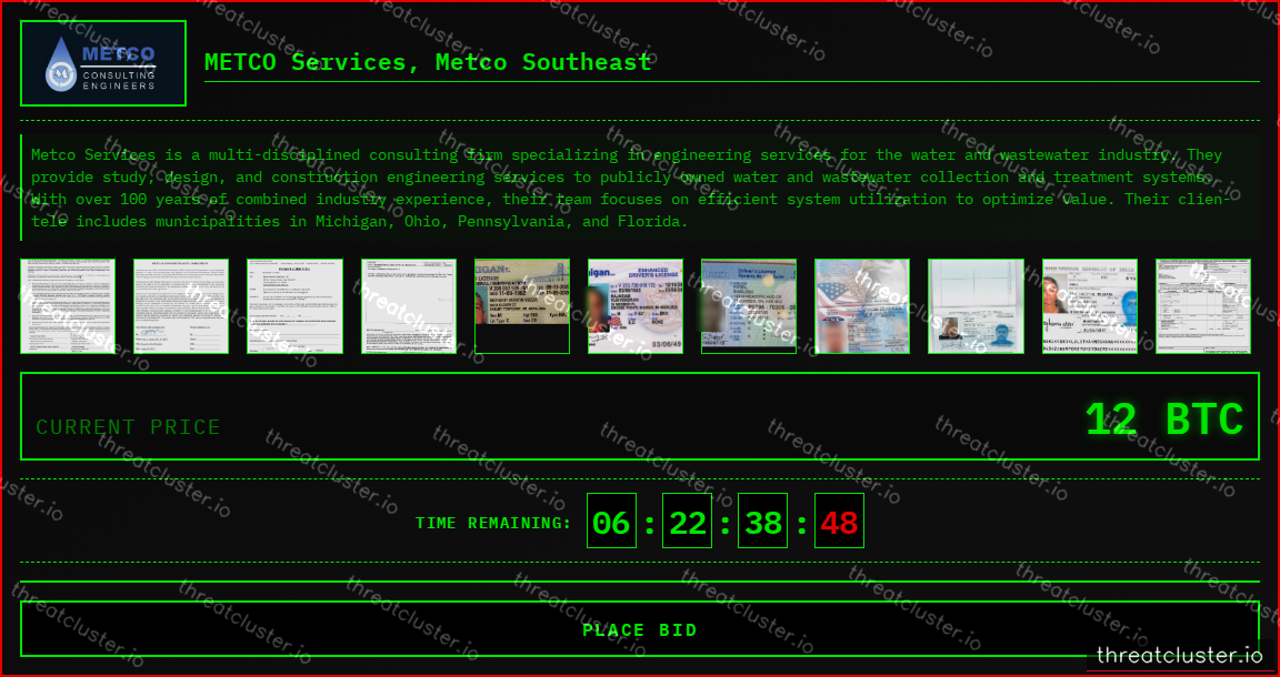 Leak-site post naming METCO Services, Metco Southeast, captured by ThreatCluster