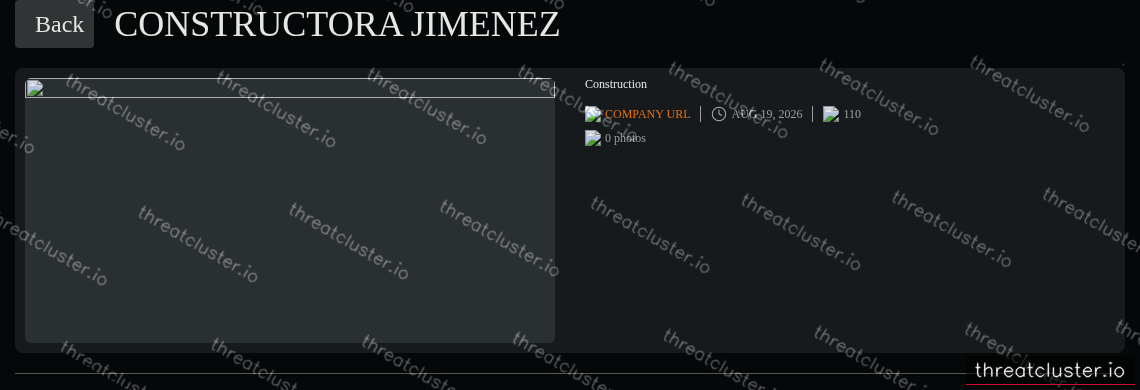 Leak-site post naming Constructora Jimenez, captured by ThreatCluster