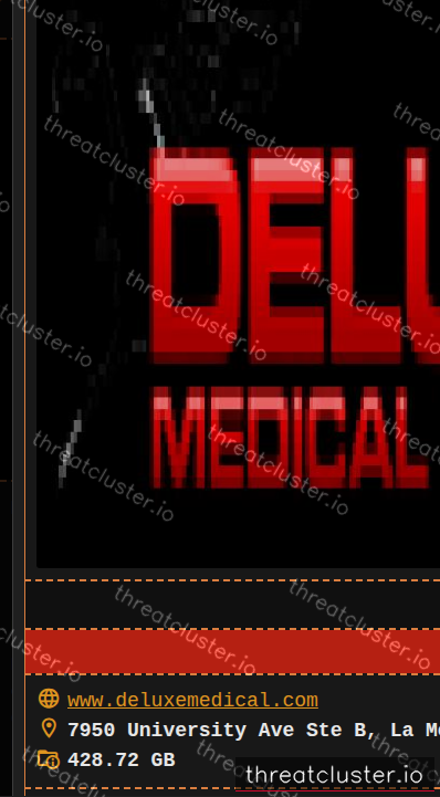 Leak-site post naming Deluxe Medical Supply, captured by ThreatCluster