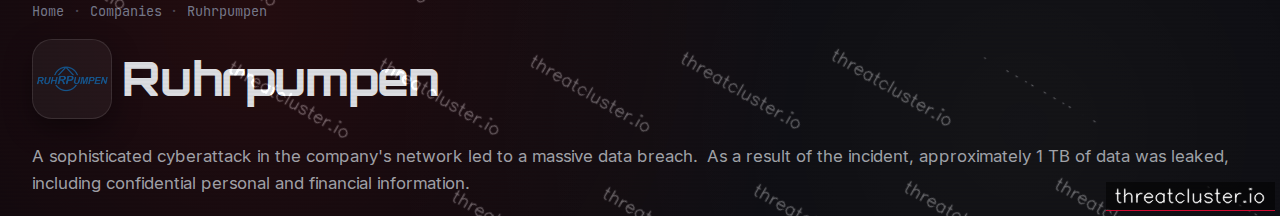 Leak-site post naming Ruhrpumpen, captured by ThreatCluster