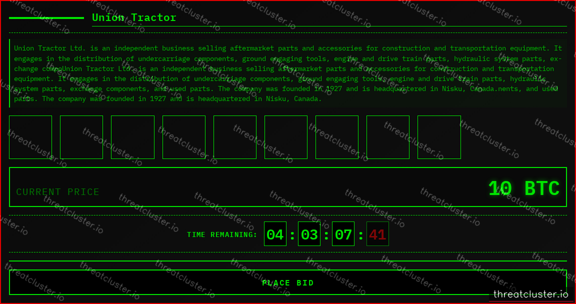 Leak-site post naming Union Tractor, captured by ThreatCluster