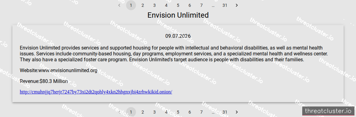 Leak-site post naming Envision Unlimited, captured by ThreatCluster