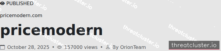 Leak-site post naming pricemodern.com, captured by ThreatCluster