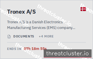 Leak-site post naming Tronex A/S, captured by ThreatCluster