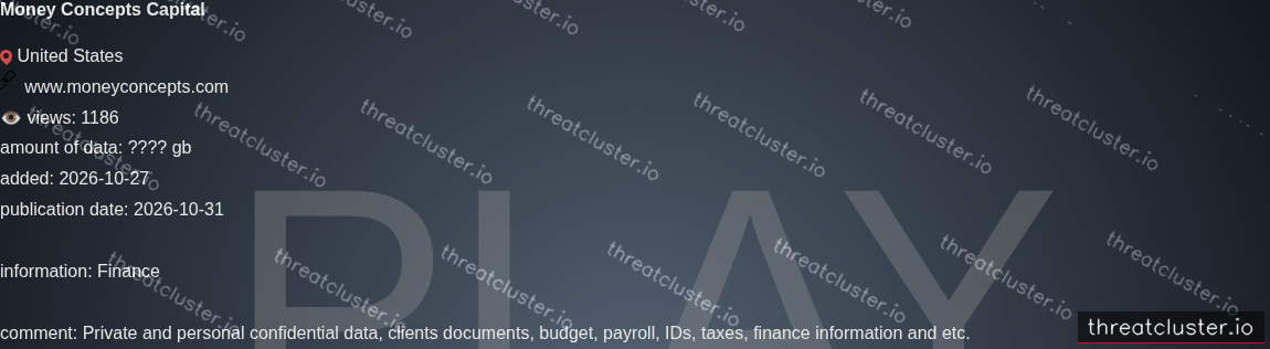 Leak-site post naming Money Concepts Capital, captured by ThreatCluster
