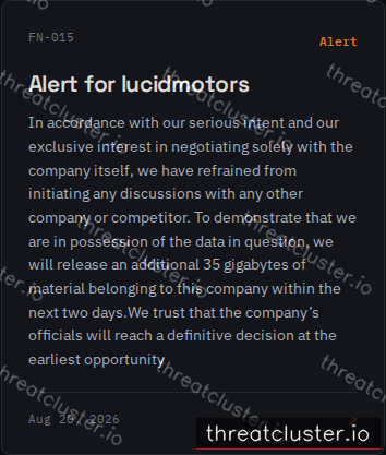 Leak-site post naming Alert, captured by ThreatCluster