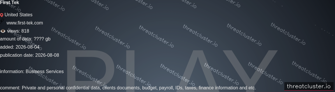 Leak-site post naming First Tek, captured by ThreatCluster