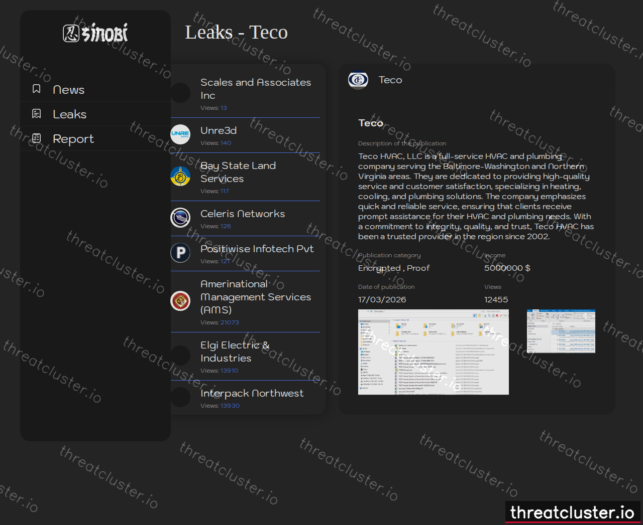 Leak-site post naming Teco, captured by ThreatCluster