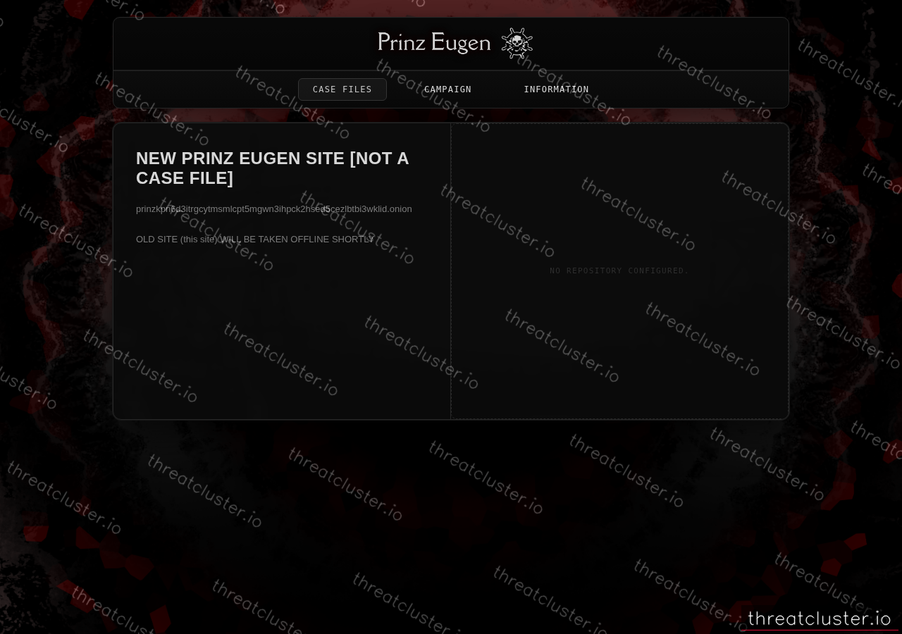Leak-site post naming NEW PRINZ EUGEN SITE [NOT A CASE FILE], captured by ThreatCluster