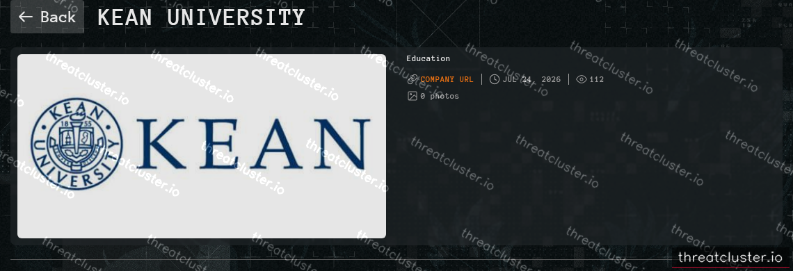 Leak-site post naming Kean University, captured by ThreatCluster