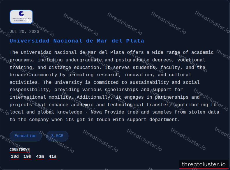 Leak-site post naming Universidad Nacional de Mar del Plata, captured by ThreatCluster