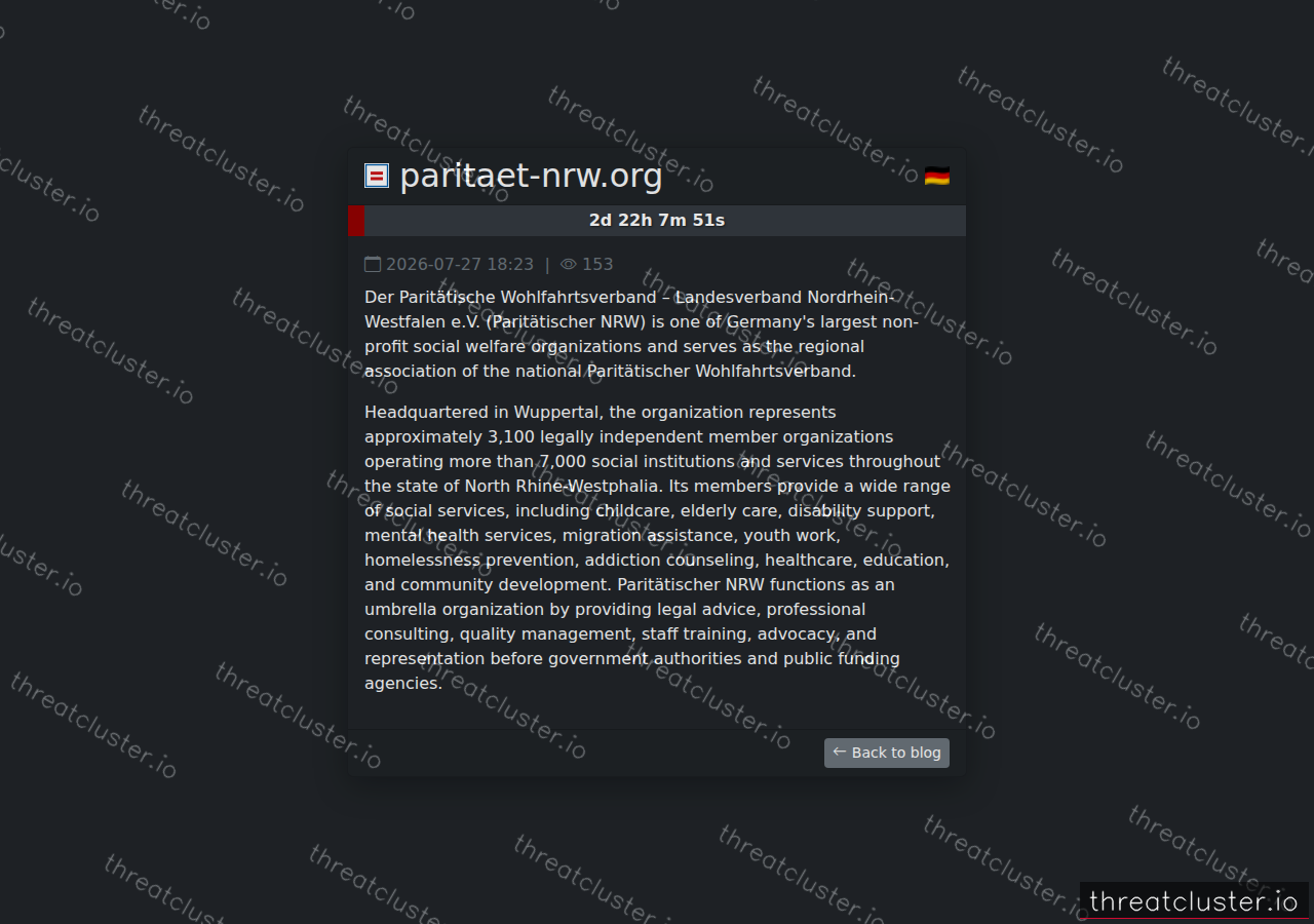 Leak-site post naming paritaet-nrw.org, captured by ThreatCluster