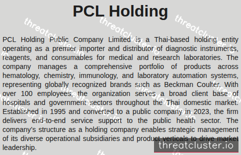 Leak-site post naming PCL Holding, captured by ThreatCluster