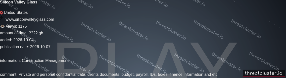 Leak-site post naming Silicon Valley Glass, captured by ThreatCluster