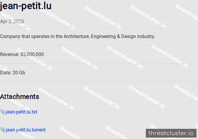 Leak-site post naming jean-petit.lu, captured by ThreatCluster