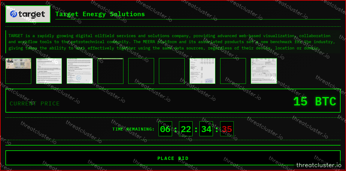 Leak-site post naming Target Energy Solutions, captured by ThreatCluster