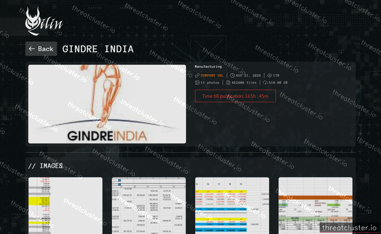 Leak-site post naming Gindre India, captured by ThreatCluster
