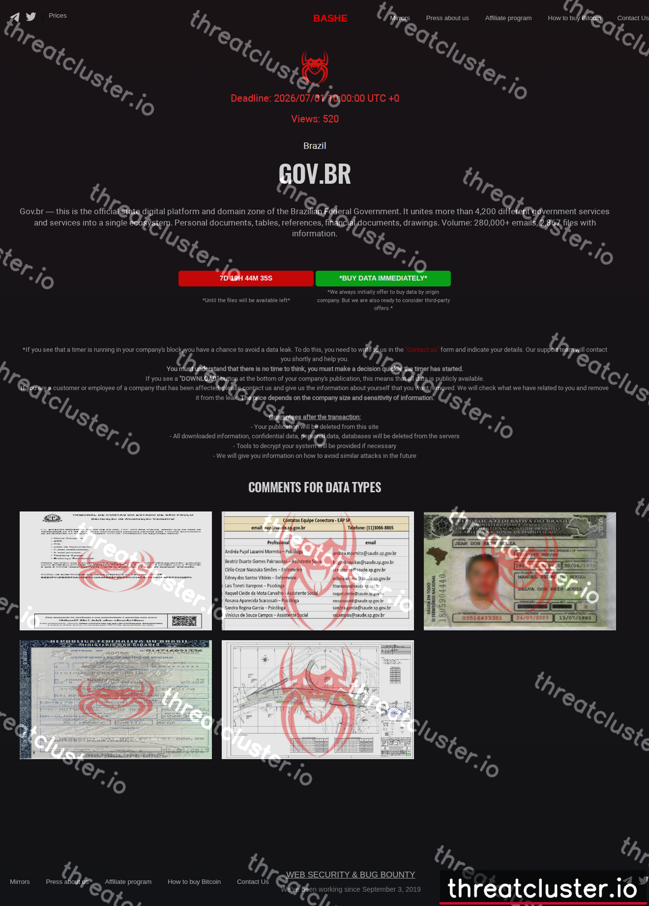 Leak-site post naming gov.br, captured by ThreatCluster