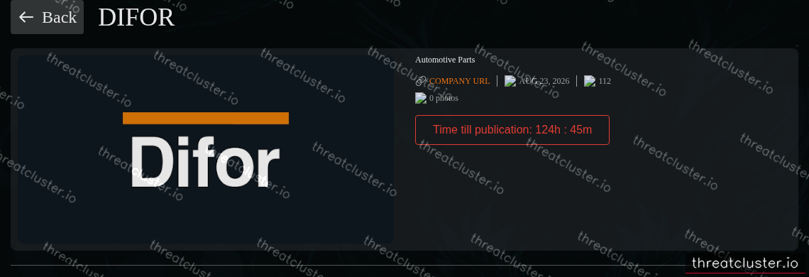 Leak-site post naming Difor, captured by ThreatCluster