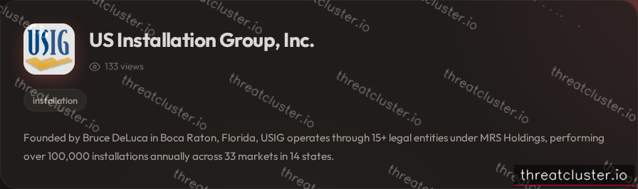 Leak-site post naming US Installation Group, Inc., captured by ThreatCluster