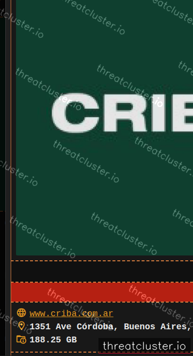 Leak-site post naming Criba, captured by ThreatCluster