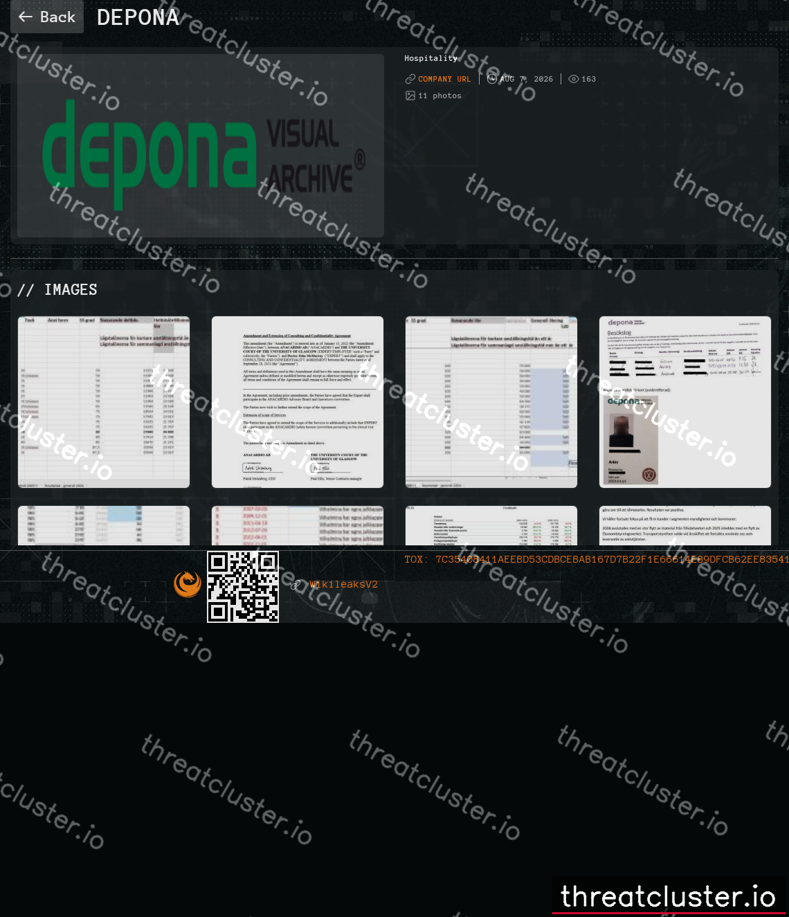 Leak-site post naming Depona, captured by ThreatCluster