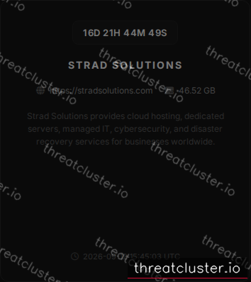 Leak-site post naming Strad Solutions, captured by ThreatCluster
