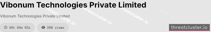 Leak-site post naming Vibonum Technologies Private Limited, captured by ThreatCluster