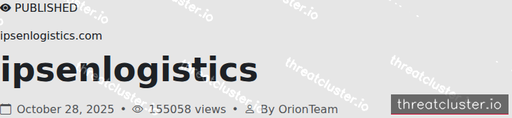 Leak-site post naming ipsenlogistics.com, captured by ThreatCluster
