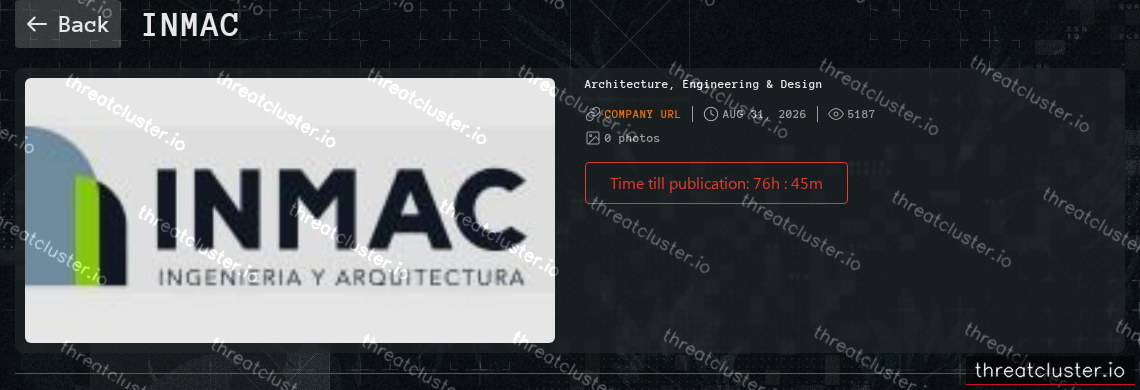 Leak-site post naming Inmac, captured by ThreatCluster