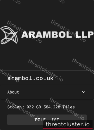 Leak-site post naming arambol.co.uk, captured by ThreatCluster
