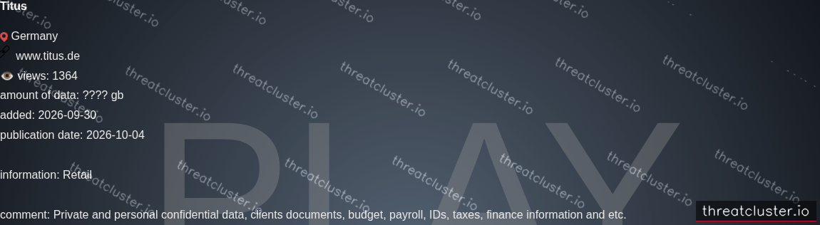 Leak-site post naming Titus, captured by ThreatCluster