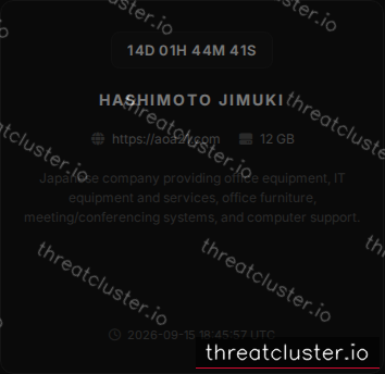 Leak-site post naming Hashimoto Jimuki, captured by ThreatCluster