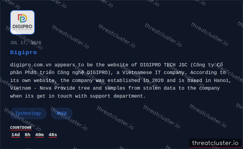 Leak-site post naming Digipro, captured by ThreatCluster