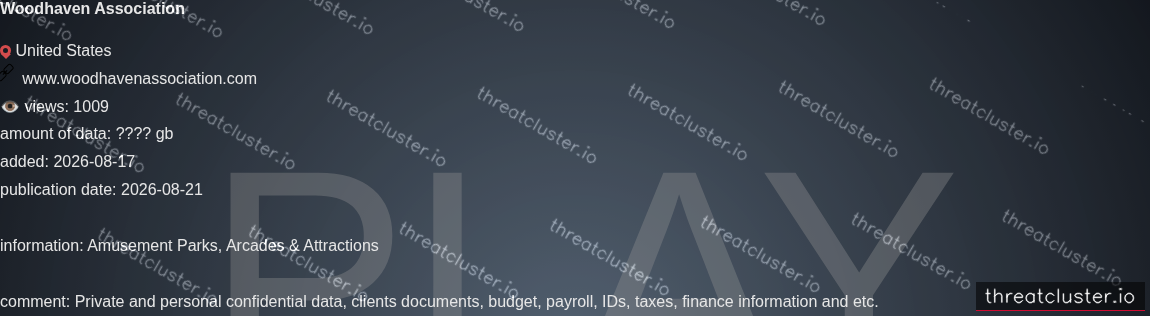 Leak-site post naming Woodhaven Association, captured by ThreatCluster