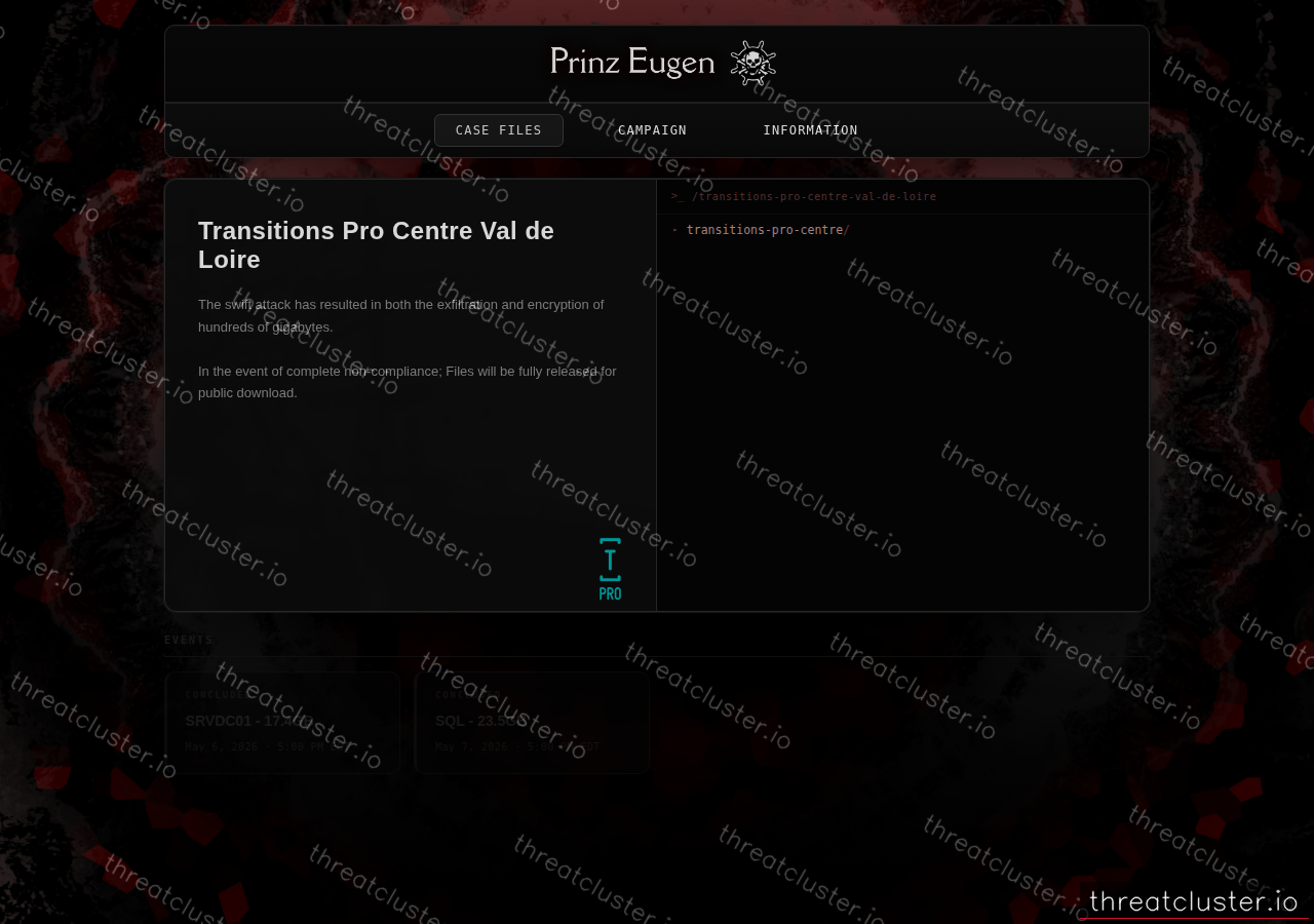 Leak-site post naming Transitions Pro Centre Val de Loire, captured by ThreatCluster
